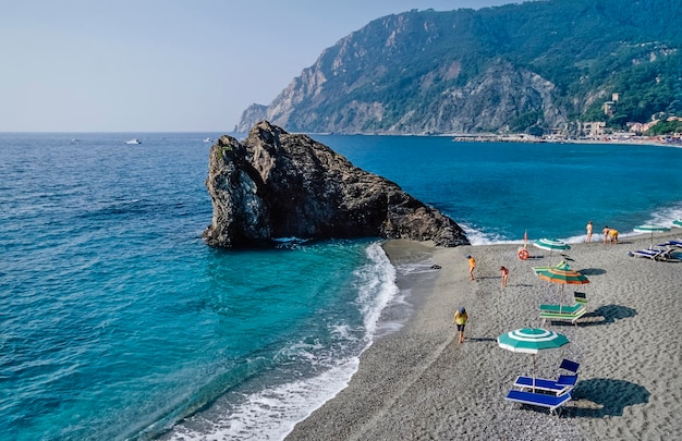 Italy, Liguria, Tyrrhenian Sea, Le Cinque Terre, Monterosso, people on the beach - FILM SCAN