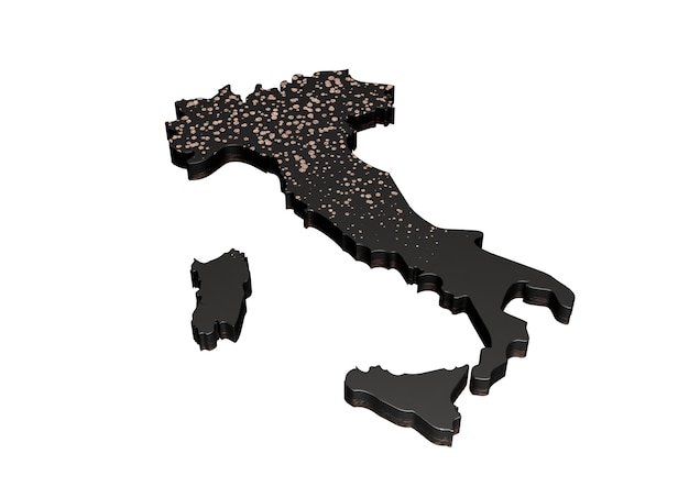 Photo italy metallic premium exclusive black map isolated on white 3d illustration