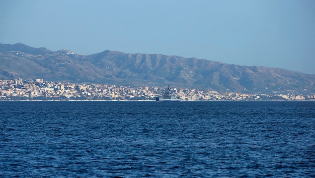 Italy, panoramic view of Reggio Calabria city from the Sicily Channel