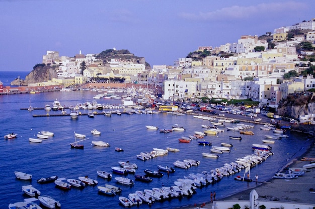 Italy, Ponza Island, panoramic view of the port (FILM SCAN)