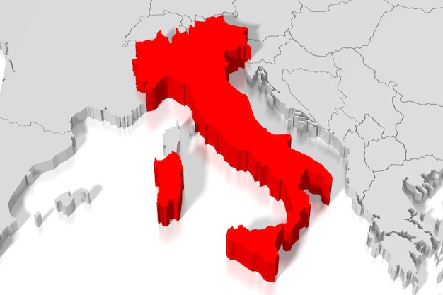 Foto illustrazione 3d della forma del paese rosso italia
