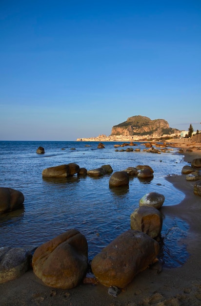 Italy, Sicily, Cefalù, view of the town at sunset