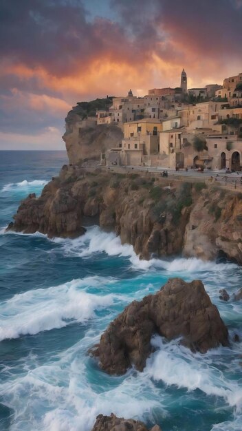 イタリア シチリア運河 冬の荒れた地中海