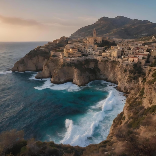 イタリア シチリア運河 冬の荒れた地中海