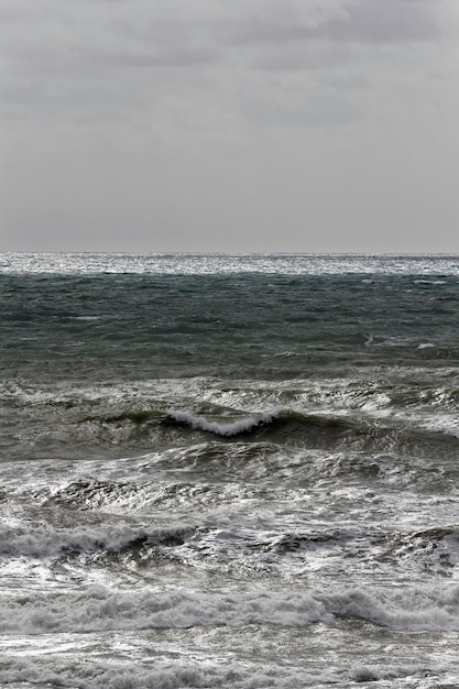 Italy, Sicily Channel, rough Mediterranean sea in winter