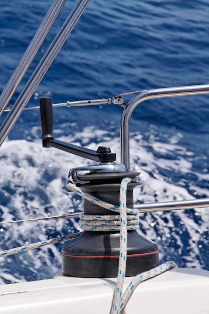 Italy Sicily Mediterranean Sea cruising on a sailing boat winch