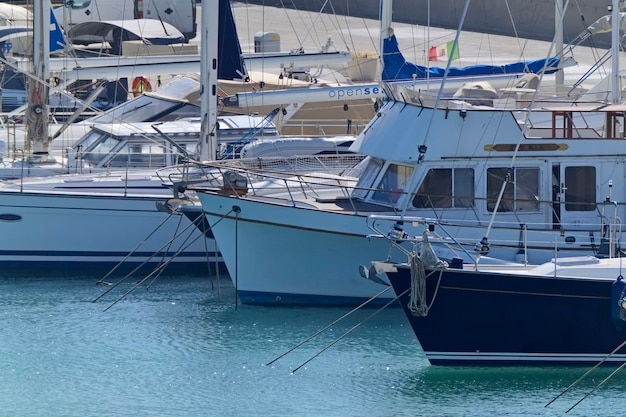 Italy, Sicily, Mediterranean sea, Marina di Ragusa (Ragusa Province); 9 February 2021, luxury yachts in the port - EDITORIAL