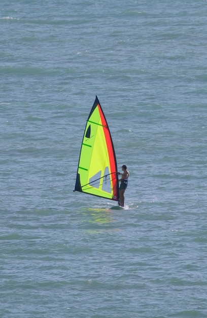 Italy, Sicily, mediterranean Sea, Marina di Ragusa (Ragusa Province); windsurfer in the sea