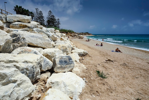 Italy, Sicily, Mediterranean Sea, southern east sandy coastline, Caucana beach (Ragusa province), people on the beach