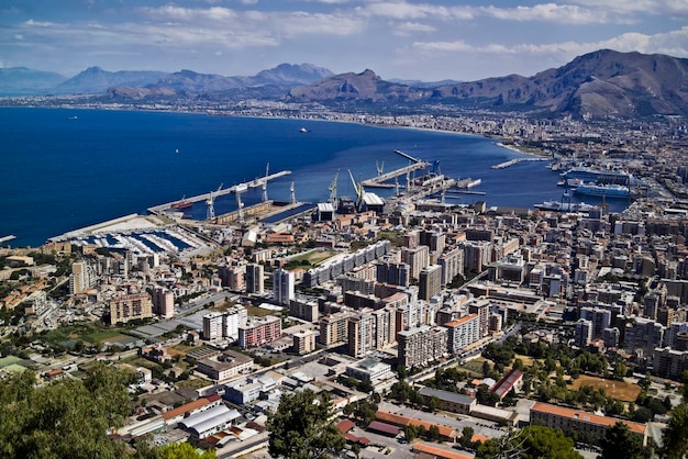 ITALY, Sicily, Palermo, panoramic view of the city and the port seen from Pellegrino mount