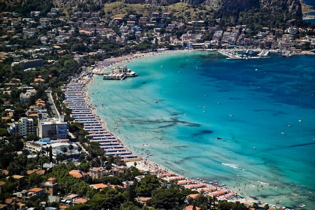 ITALY, Sicily, Palermo, view of Mondello and Tirrenian sea