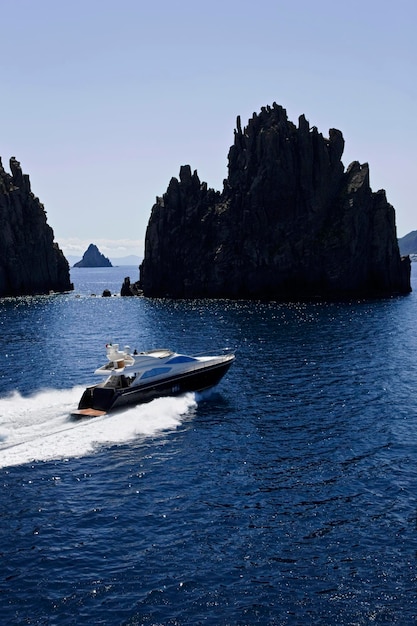 Italy Sicily Panarea Island luxury yacht Abacus 70' aerial view Abacus boatyard