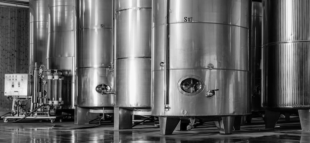 Italy Sicily Ragusa province countryside stainless steel wine containers in a wine factory