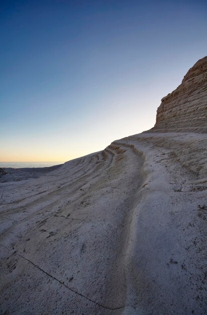 Italy, Sicily, Realmonte, view of the Turkish Staircase at sunset