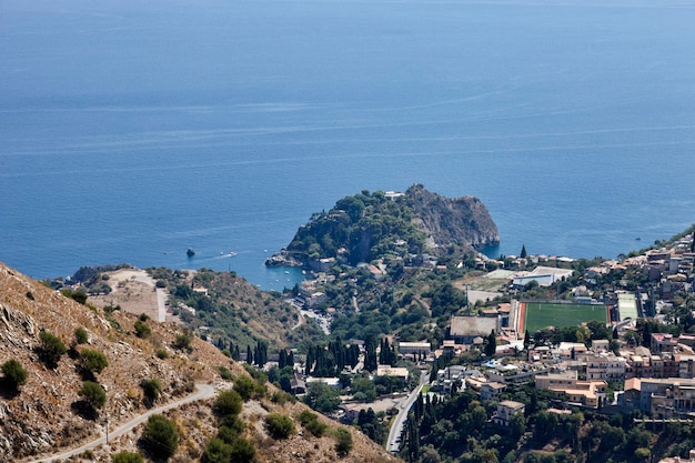 Italy Sicily Taormina view of Capo Taormina and Ionian sea