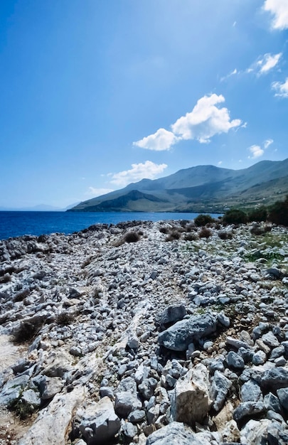 Italy, Sicily, Thyrrenian Sea, view of the sicilian rocky coastline near San Vito Lo Capo (Trapani Province) - FILM SCAN
