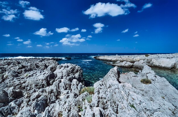 Italy sicily tyrrhenian sea view of the rocky coastline near svito lo capo trapani film scan