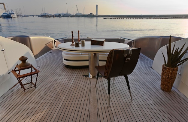 Italy, Tuscany, Viareggio, Tecnomar Velvet 83' luxury yacht, poopdeck