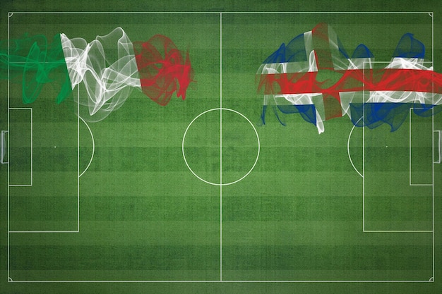 イタリア対アイスランドのサッカー試合の国色国旗サッカー場サッカーの試合競争コンセプト コピー スペース