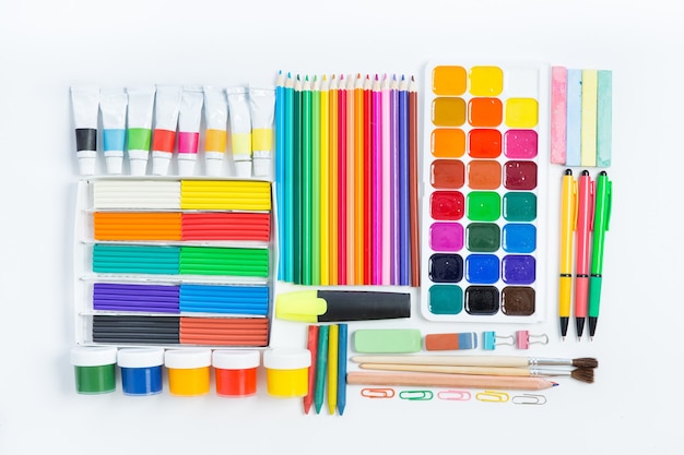 Items for children's creativity on a white background