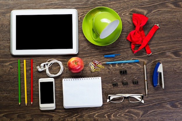 Items laid on the table still life