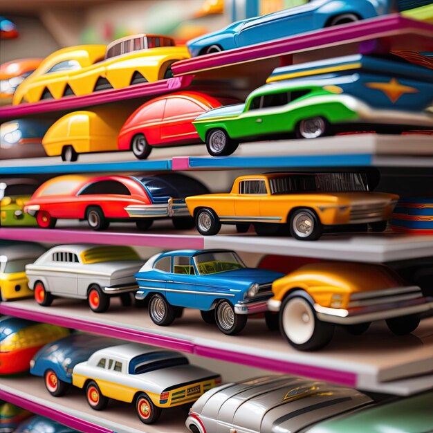 Ivanovo Russia June 2019 The collection of colorful toy car Hot Wheels on the multilevel toy