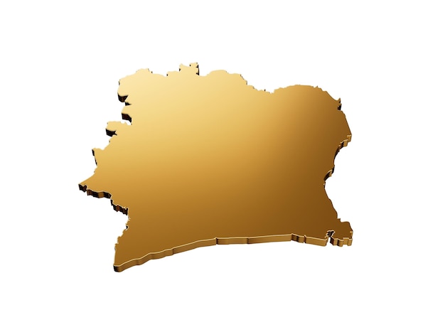 Ivory Coast gold metallic map isolated on white background 3d illustration