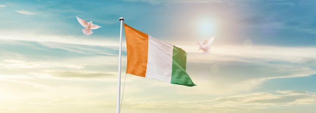 ivory coast national flag with mast