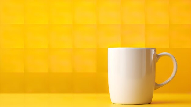 An ivory coffee cup resting atop a yellow backdrop copy space generative ai