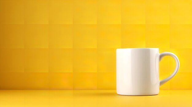 An ivory coffee cup resting atop a yellow backdrop copy space generative ai