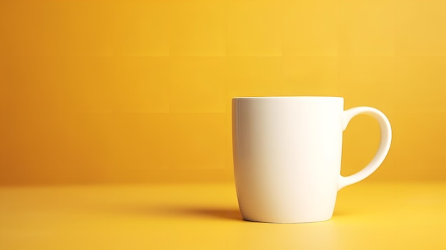 An ivory coffee cup resting atop a yellow backdrop copy space generative ai