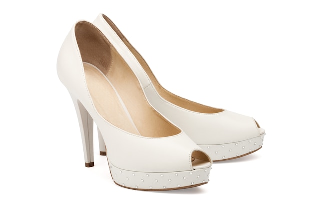 Ivory female wedding footwear isolated over white