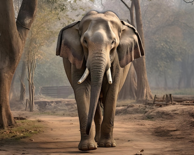 Ivory Indian Elephant In Park