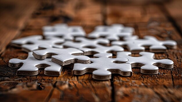 Ivory jigsaws on a rustic wooden surface