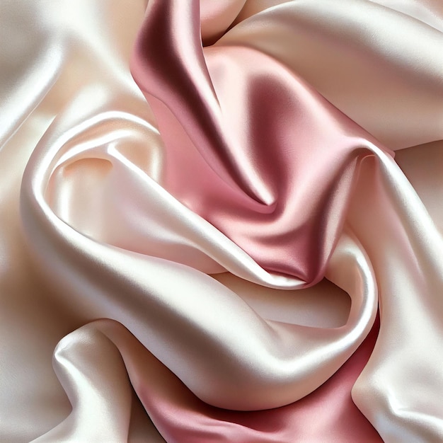 Ivory  and pink  Soft Silky Shiny Stretch Charmeuse Satin Fabric