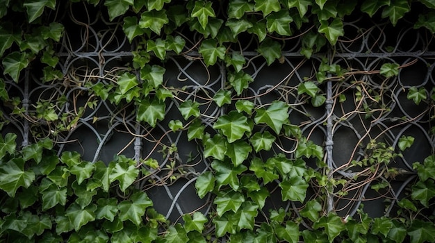 Ivy on a fence with a black background