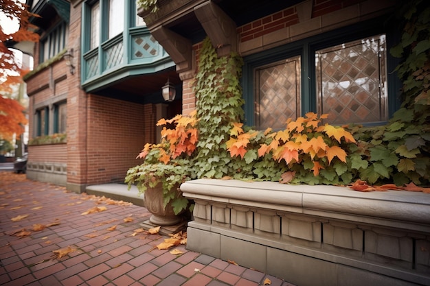 Photo ivycovered brick base on tudor