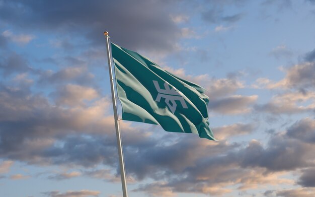 Iwate Japan prefecture flag on sky. 3D artwork