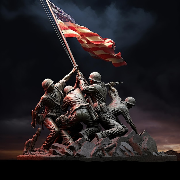 이보지마 기념 동상: 발을 올리는 군인들의 동상