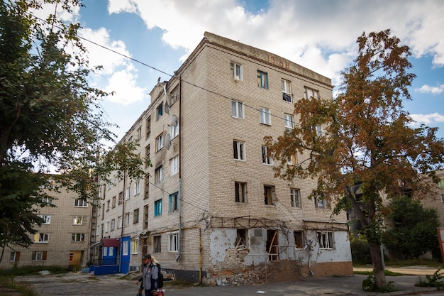 Izium, Kharkiv region, Ukraine - 09.22.2022 Destruction of Izium. Russia Ukraine war. Damaged in Iz