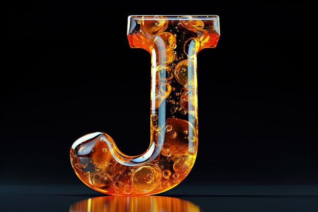 Foto j alphabet letter liquid 3d geïsoleerd op zwarte achtergrond