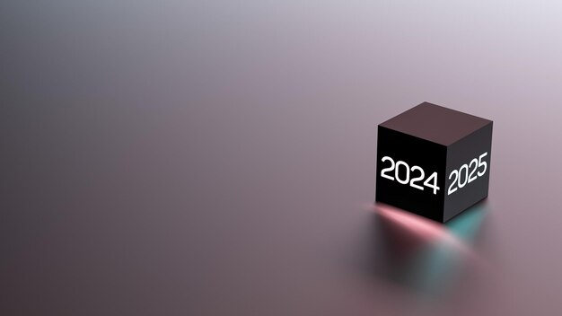 Jaar 20242025 neon nummers kubus kopieerruimte voor tekst 20242025 banner 3D-rendering