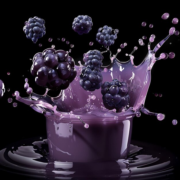 Photo jabuticaba juice burst with dark purple thick fluid a syrupy texture effect for decor banner post