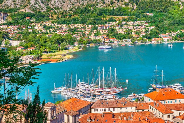 Jachten in de baai van Kotor