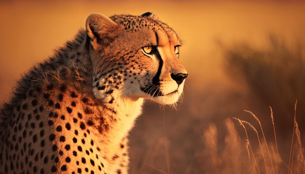 Jachtluipaard in de zonsondergang, Zuid-Afrika