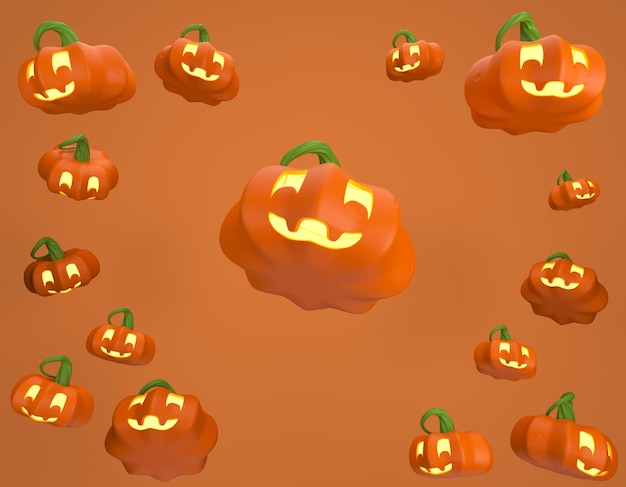 Photo jack o lantern halloween pumpkin orange background 3d illustration