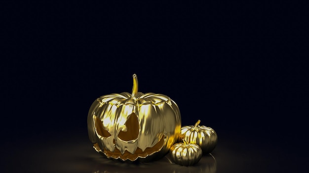 The jack o lantern pumpkin gold for halloween content 3d rendering