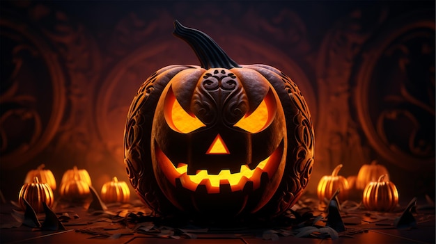 Jack O Lantern pumpkin papercut background Generative AI
