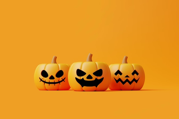 Тыквы Джека о Фонаря на оранжевом фоне Концепция счастливого Хэллоуина Традиционный октябрьский праздник 3D
