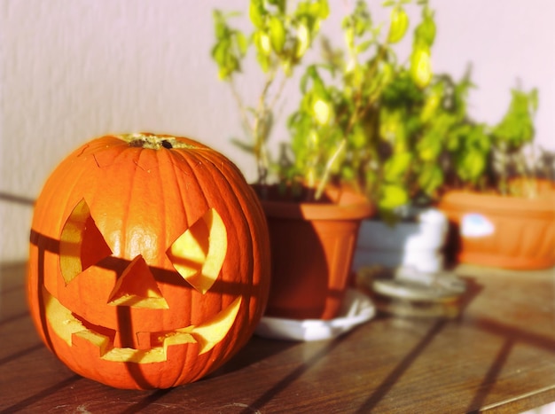 Jack o lantern on table